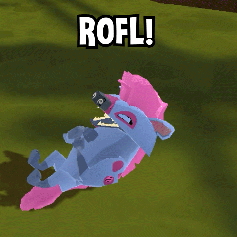 A Blue And Pink Cartoon Character Is Laying On Its Back With The Words Rofl Above It GIF