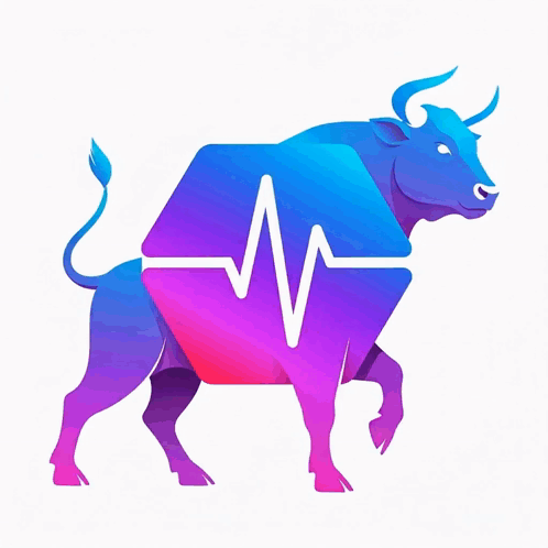 A Blue And Purple Bull With A Heartbeat Line Coming Out Of Its Mouth GIF