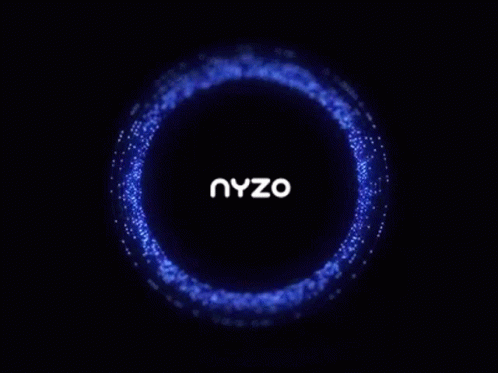 A Blue And Purple Circle With The Word Nyzo Inside Of It On A Black Background . GIF