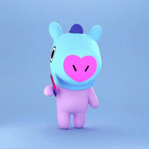 A Blue And Purple Stuffed Animal With A Bisexual Flag In Its Hand GIF