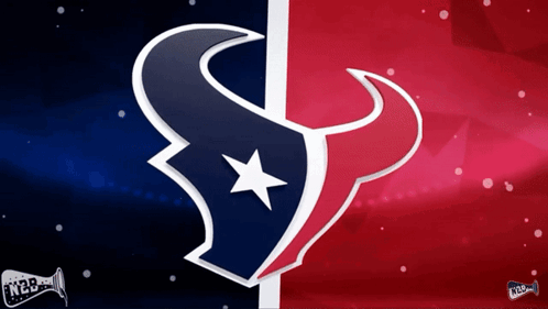 A Blue And Red Logo For The Texans Is On A Red And Blue Background GIF