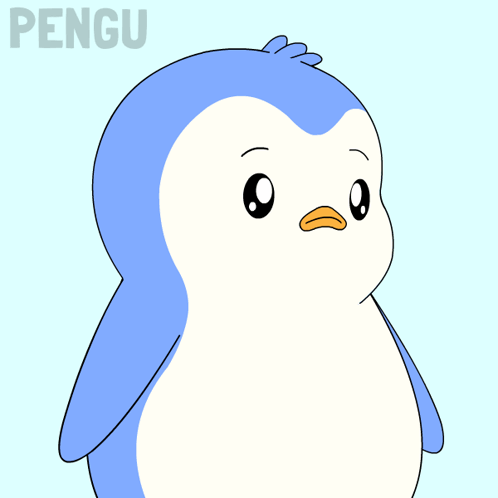 A Blue And White Cartoon Penguin With The Word Pengu Below It GIF