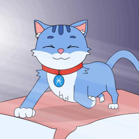 A Blue And White Cat With A Red Collar And A Blue Tag That Says X On It GIF