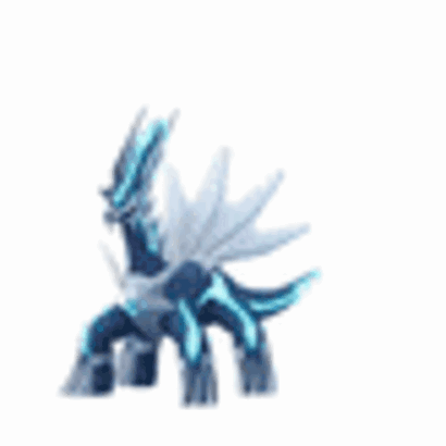 A Blue And White Dragon With Wings Is Standing On A White Surface . GIF