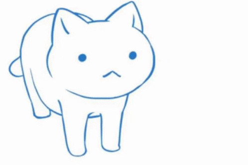 A Blue And White Drawing Of A Cat Laying On Its Back With A Sad Face . GIF