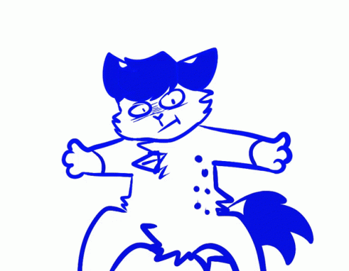 A Blue And White Drawing Of A Cat With A Very Angry Face GIF