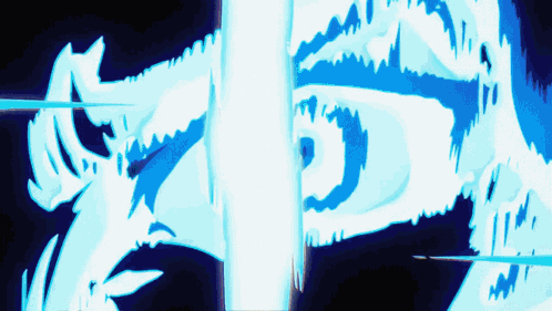 a blue and white drawing of a person with a sword