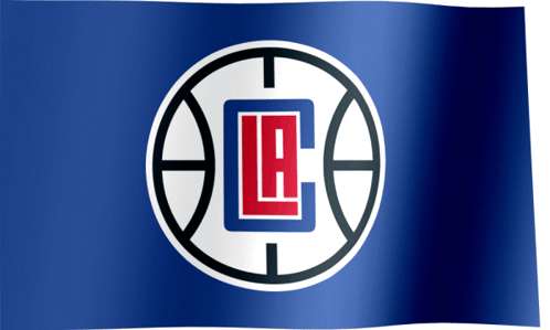 A Blue And White Flag With A Basketball And A Letter L On It GIF