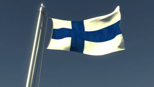 A Blue And White Flag With A Cross On It Is Flying In The Wind GIF