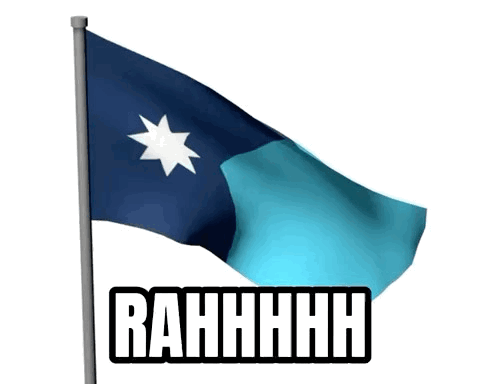 A Blue And White Flag With A White Star And The Words Rahhhh GIF