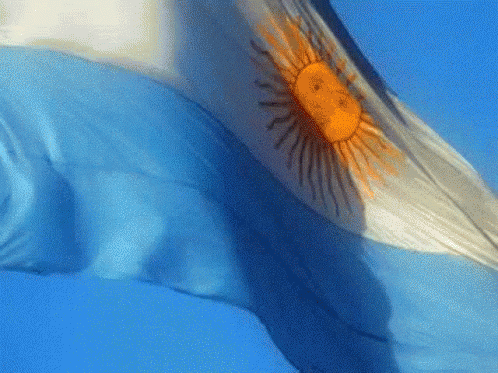A Blue And White Flag With A Yellow Sun On It GIF