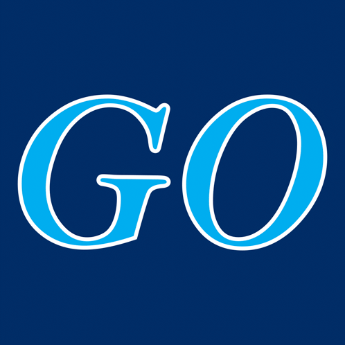 A Blue And White Go Sign On A Dark Blue Background GIF