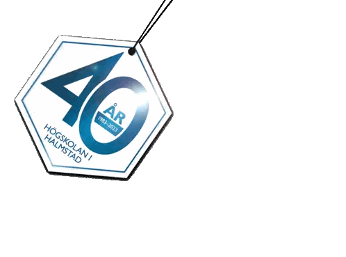 a blue and white logo for 40 years of halmstad university