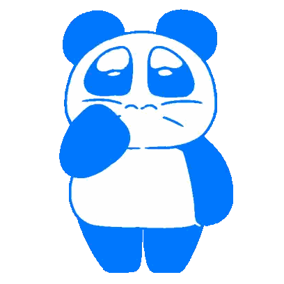 a blue and white panda bear with a sad face