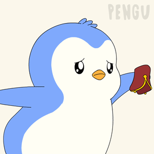 A Blue And White Penguin Holding A Red Purse With The Word Pengu On The Bottom Right GIF