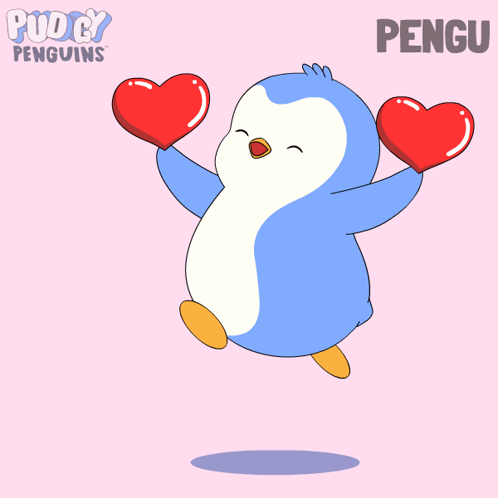 Blue And White Penguin Holding Red Hearts GIF
