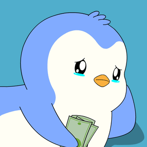 A Blue And White Penguin Holds A Stack Of Money In Its Mouth GIF