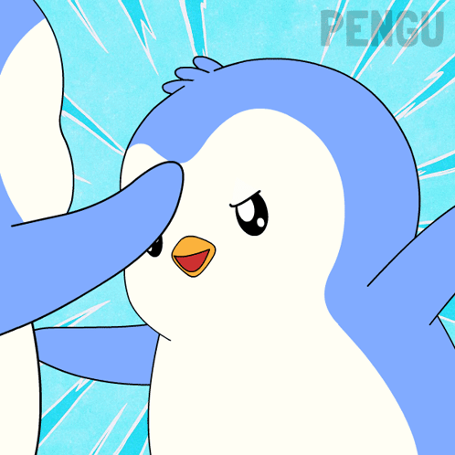 A Blue And White Penguin Is Being Petted By Another Penguin GIF