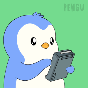 A Blue And White Penguin Is Holding A Receipt And The Word Pengu Is On The Bottom GIF