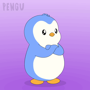 A Blue And White Penguin Is Standing On A Purple Background With The Word Pengu On It GIF