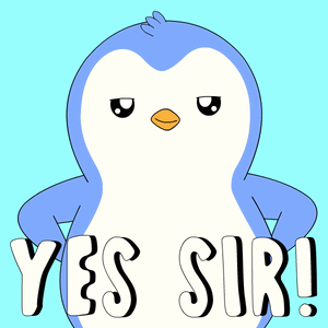 A Blue And White Penguin Says Yes Sir In White Letters GIF