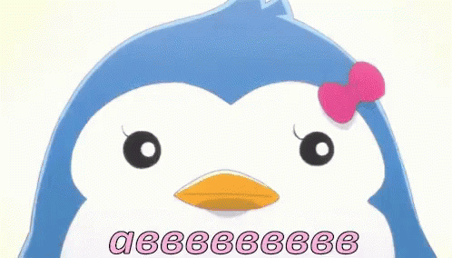 A Blue And White Penguin With A Pink Bow On Its Head Says A6666666 GIF