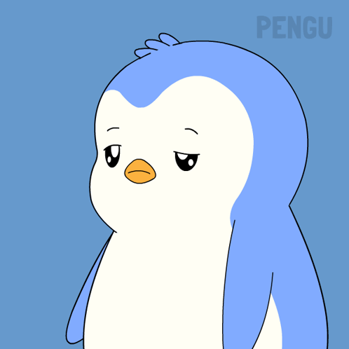 A Blue And White Penguin With A Sad Look On His Face GIF