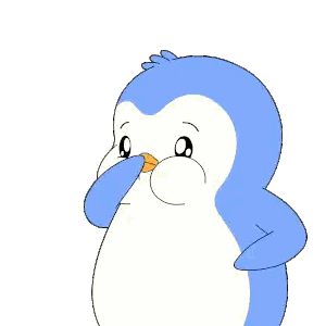 a blue and white penguin with a yellow beak
