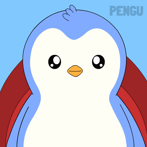A Blue And White Penguin With A Yellow Beak And The Word Pengu Below It GIF