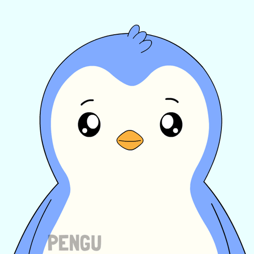 A Blue And White Penguin With A Yellow Beak And The Word Pengu On The Bottom GIF