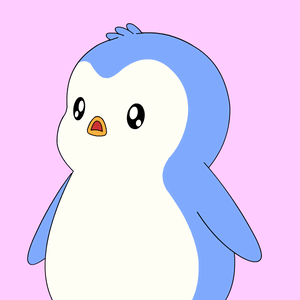 a blue and white penguin with a yellow beak is standing on a pink background