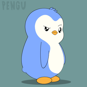 a blue and white penguin with an orange beak is standing in front of the word pengu