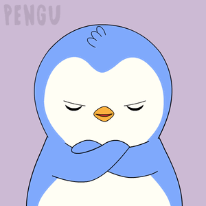 A Blue And White Penguin With Its Arms Crossed And The Word Pengu On The Bottom GIF