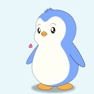 A Blue And White Penguin With Pink Hearts Around Him GIF