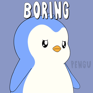 A Blue And White Penguin With The Word Boring Written Above It GIF