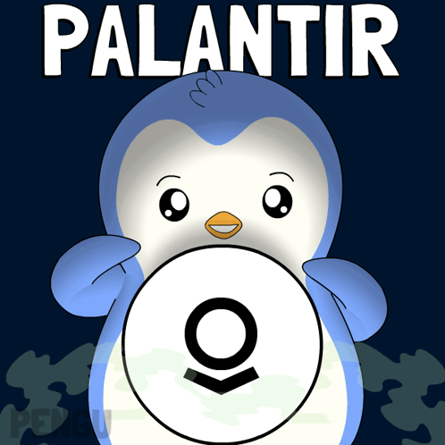 A Blue And White Penguin With The Word Palantir Written Above It GIF