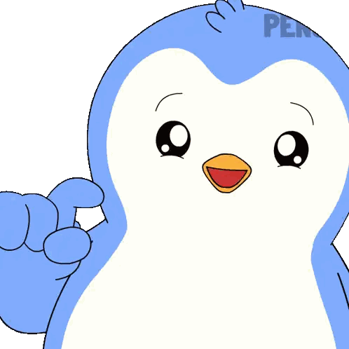 a blue and white penguin with the word pen on the bottom right