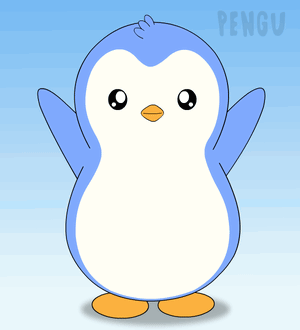 A Blue And White Penguin With The Word Pengu On The Bottom Left GIF