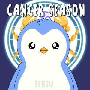 A Blue And White Penguin With The Words Cancer Season Behind It GIF