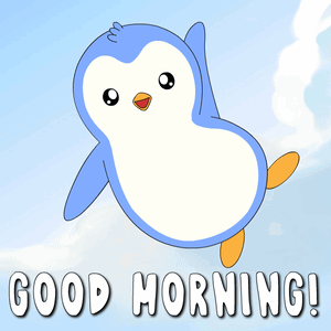 A Blue And White Penguin With The Words Good Morning Written Below It GIF