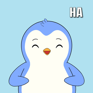 A Blue And White Penguin With The Words Ha Ha Ha Written Above It GIF
