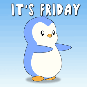 A Blue And White Penguin With The Words It 'S Friday Above It GIF