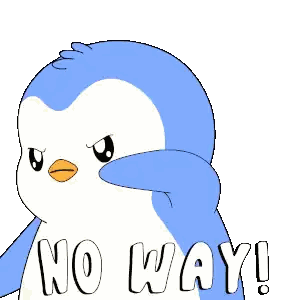 a blue and white penguin with the words no way written on its chest