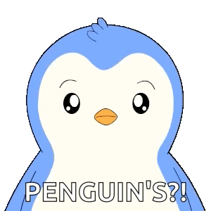 a blue and white penguin with the words penguin 's written on it