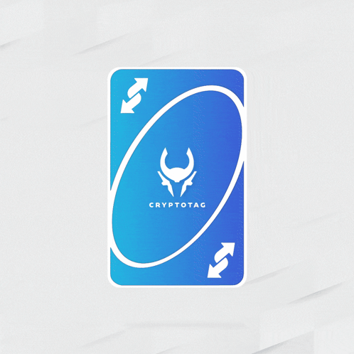 A Blue And White Playing Card With The Words Cryptotag On The Bottom GIF