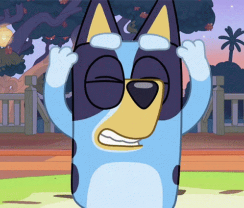 A Blue And Yellow Cartoon Dog With A Funny Face GIF