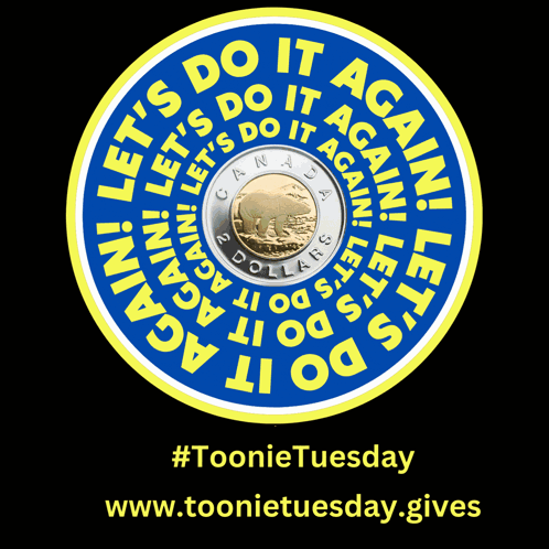 A Blue And Yellow Circle With The Words " Let 'S Do It Again " On It GIF