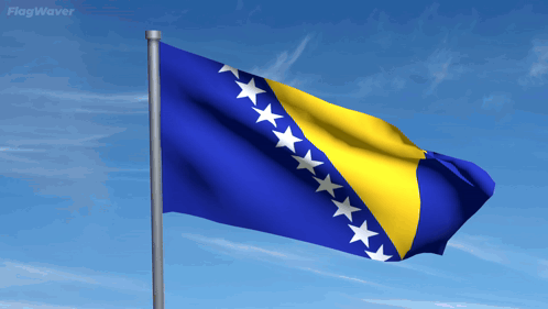 A Blue And Yellow Flag Is Waving In The Wind GIF