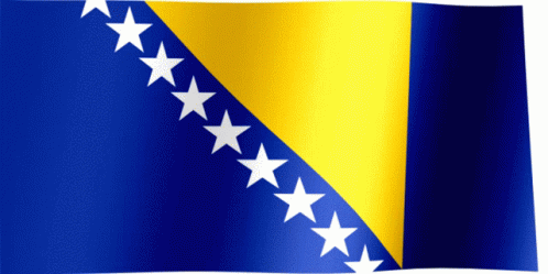 a blue and yellow flag with white stars on the diagonal