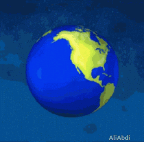 A Blue And Yellow Globe With The Name Aliabdi On It GIF